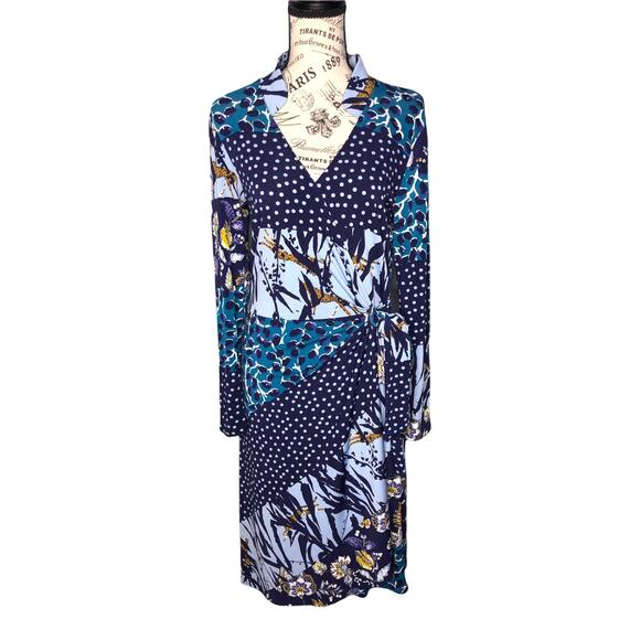 Leota MEDIUM Gabrielle Dress in Montage  Crepe Jersey Knit Faux Wrap Long Sleeve - Picture 1 of 10